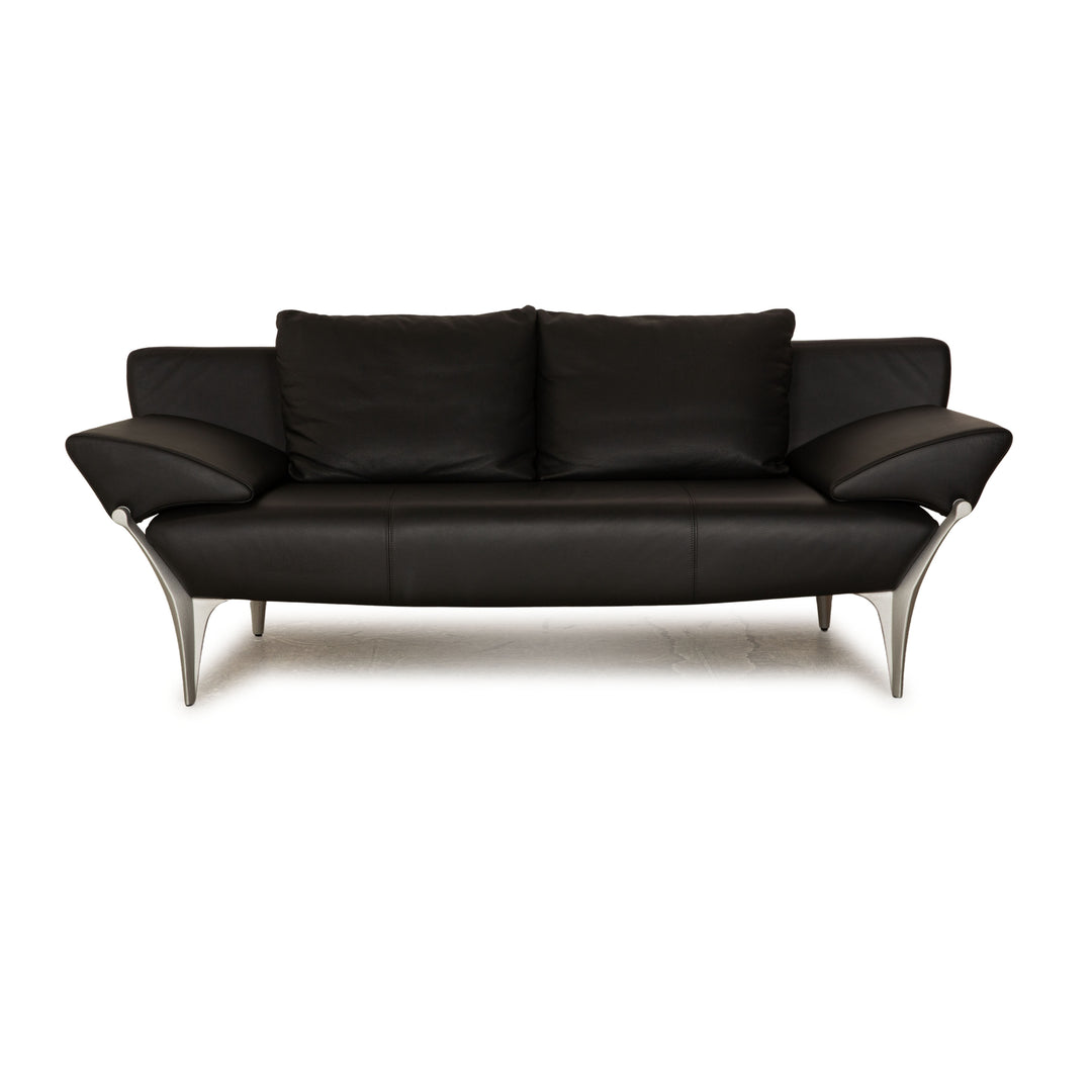 Rolf Benz 1600 Leather Two Seater Black Manual Function Sofa Couch