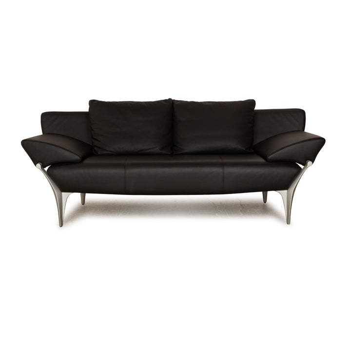 Rolf Benz 1600 Leather Two Seater Black Manual Function Sofa Couch
