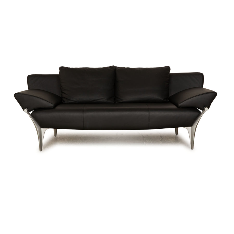 Rolf Benz 1600 Leather Two Seater Black Manual Function Sofa Couch