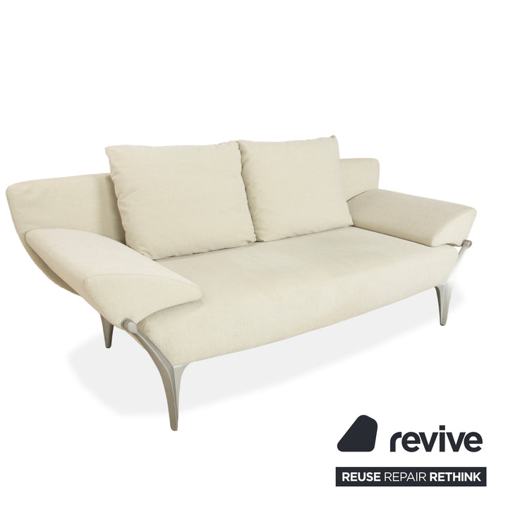 Rolf Benz 1600 Fabric Two-Seater Cream Mint Manual Function Sofa Couch
