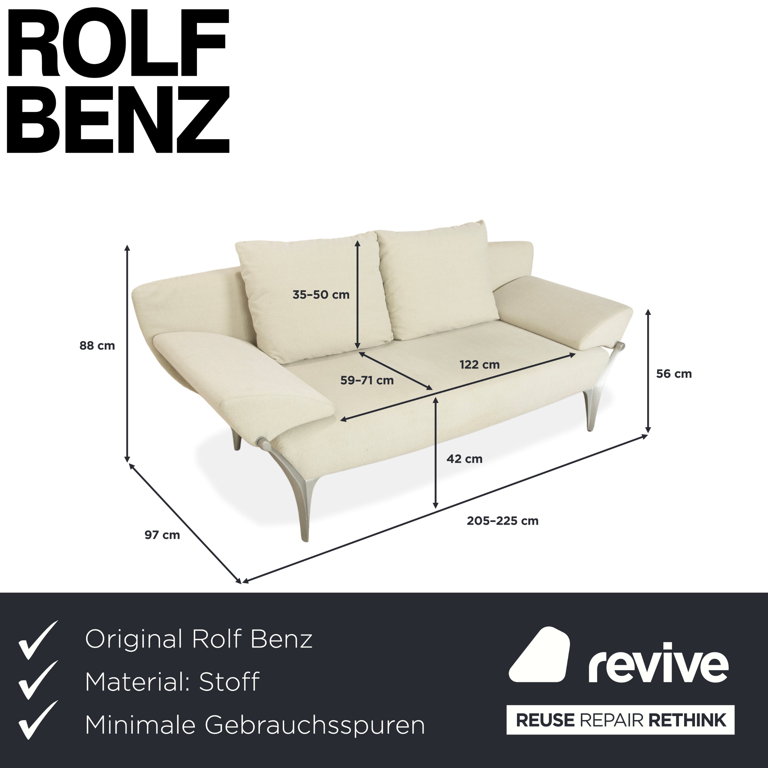 Rolf Benz 1600 Stoff Zweisitzer Creme Mint manuelle Funktion Sofa Couch