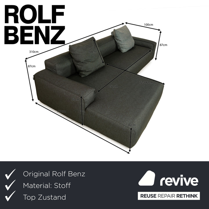 Rolf Benz 175 fabric corner sofa green chaise longue left sofa couch