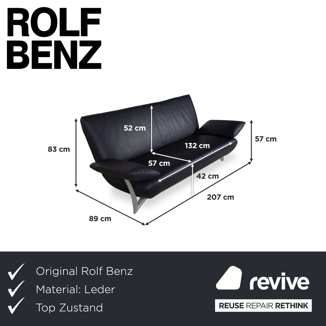 Rolf Benz 1900 Leder Dreisitzer Blau Sofa Couch