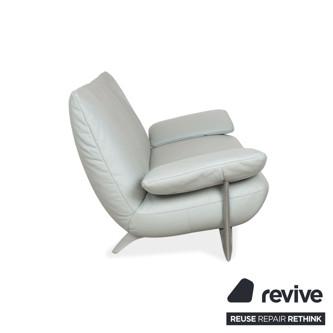 Canapé trois places en cuir Rolf Benz 1900 bleu glacier gris bleu-gris