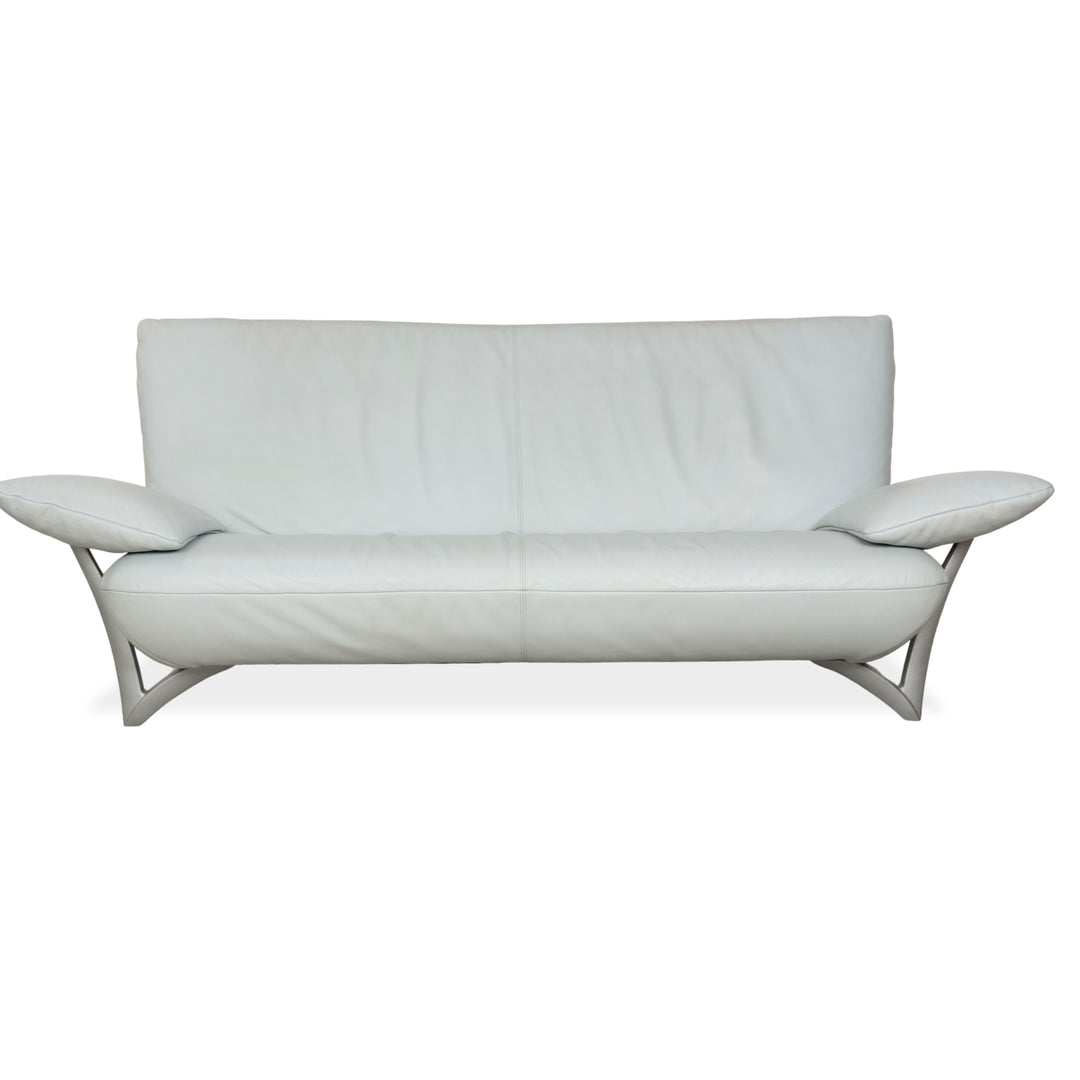 Canapé trois places en cuir Rolf Benz 1900 bleu glacier gris bleu-gris