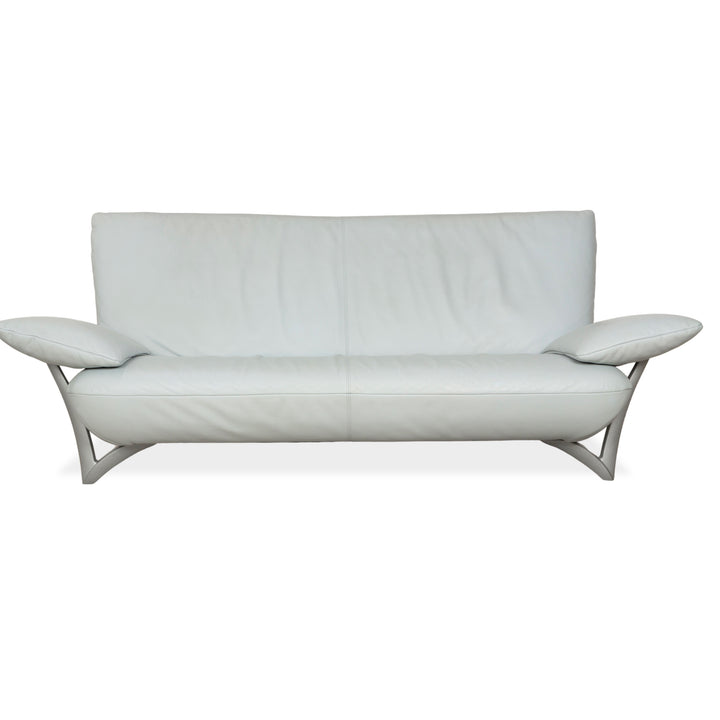 Canapé trois places en cuir Rolf Benz 1900 bleu glacier gris bleu-gris