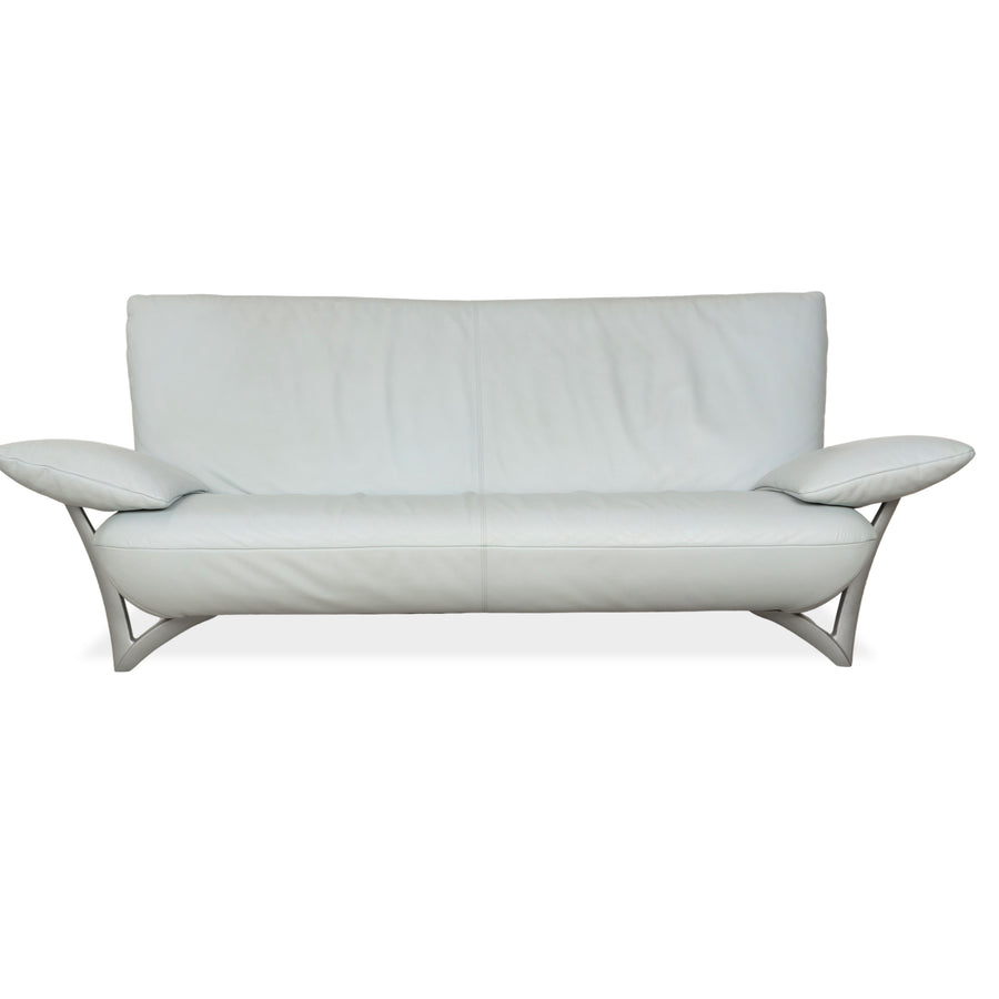 Rolf Benz 1900 Leather Three-Seater Ice Blue Grey Blue-Gray Sofa Couch