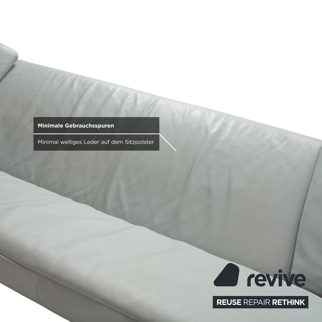 Rolf Benz 1900 Leather Three-Seater Ice Blue Grey Blue-Gray Sofa Couch