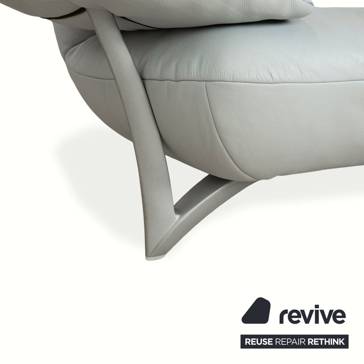 Canapé trois places en cuir Rolf Benz 1900 bleu glacier gris bleu-gris