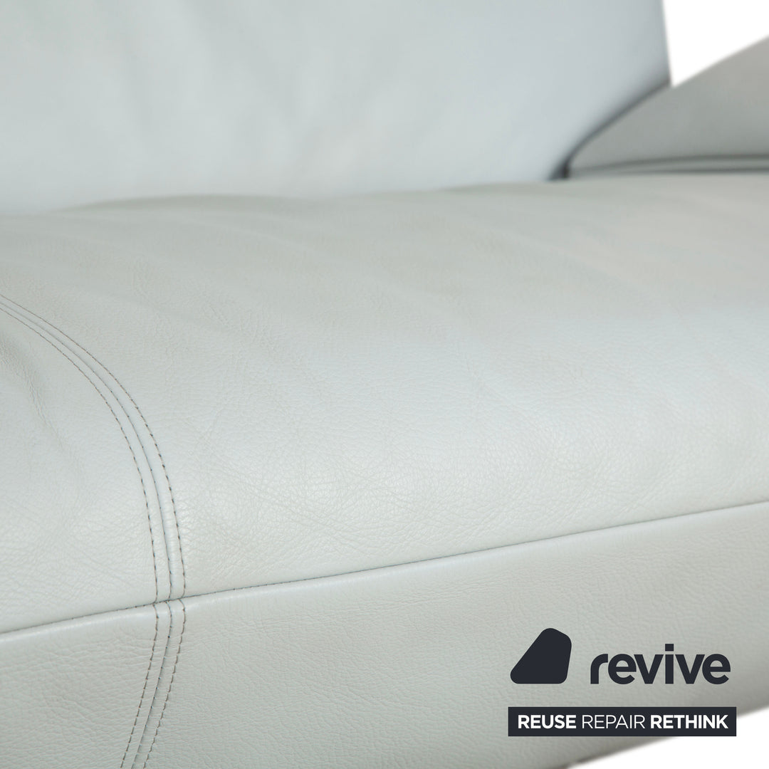 Canapé trois places en cuir Rolf Benz 1900 bleu glacier gris bleu-gris