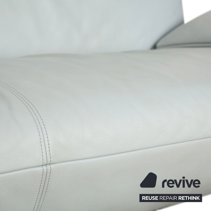 Canapé trois places en cuir Rolf Benz 1900 bleu glacier gris bleu-gris