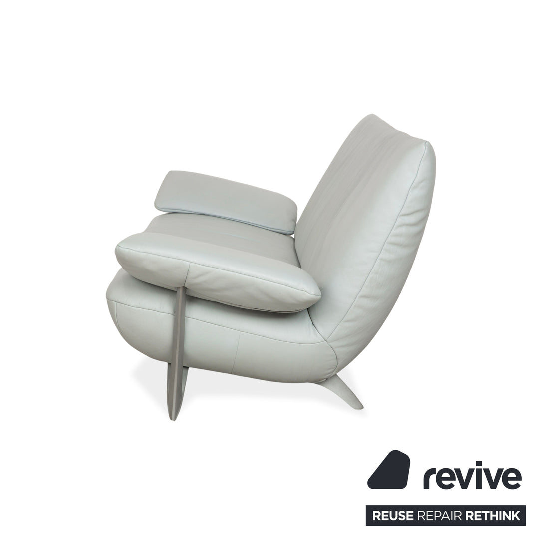 Rolf Benz 1900 Leather Three-Seater Ice Blue Grey Blue-Gray Sofa Couch