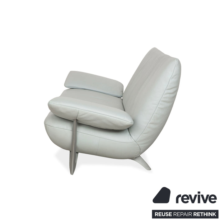 Rolf Benz 1900 Leather Three-Seater Ice Blue Grey Blue-Gray Sofa Couch