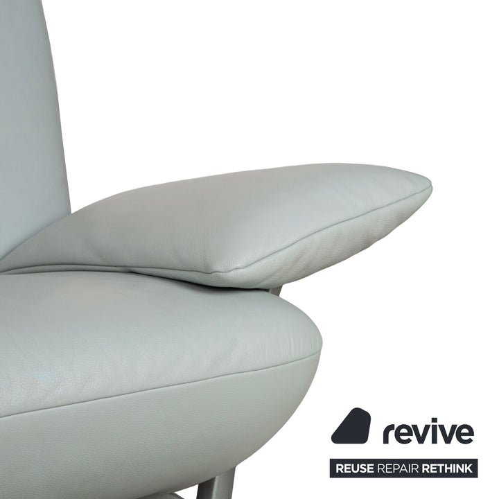 Rolf Benz 1900 Leather Three-Seater Ice Blue Grey Blue-Gray Sofa Couch