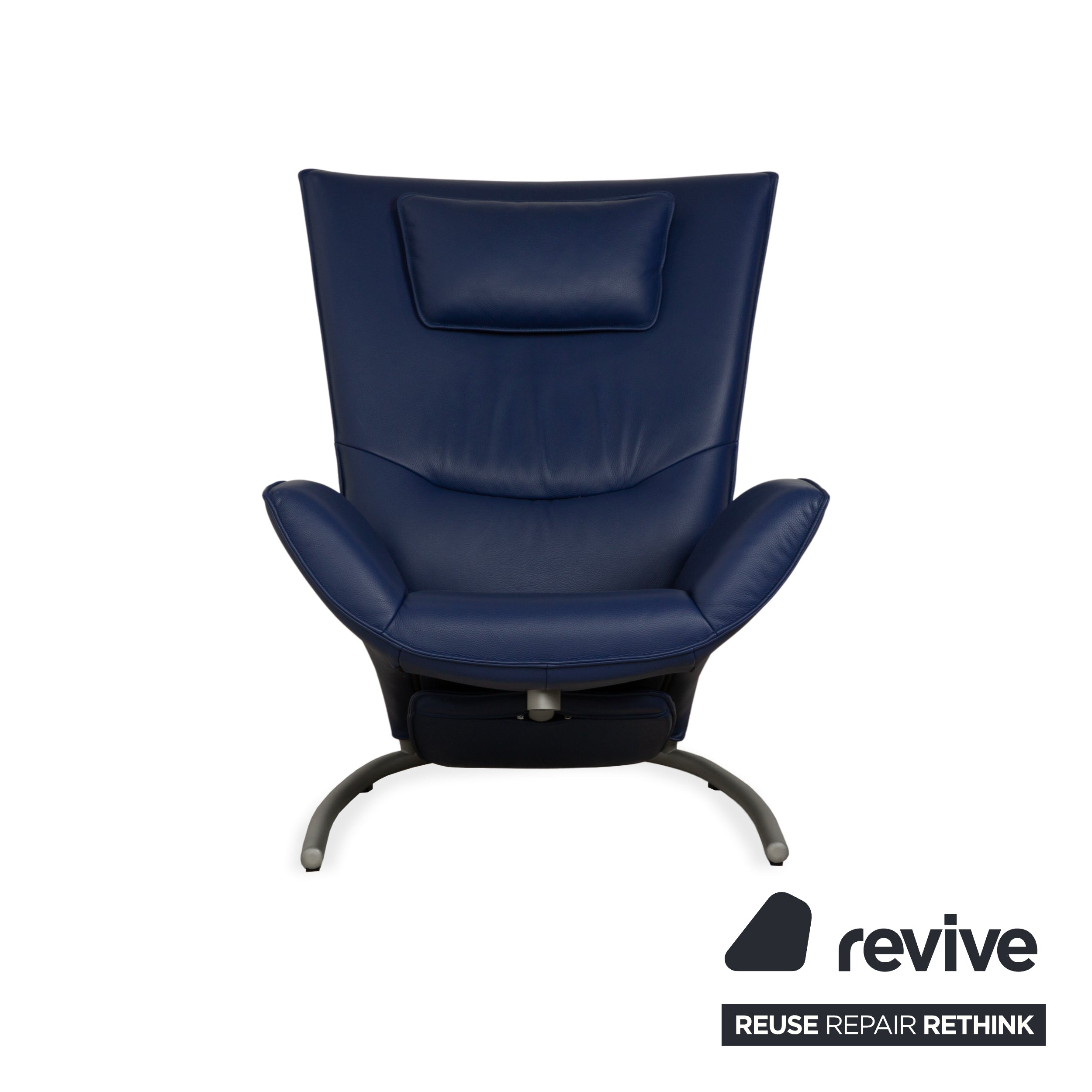 Fauteuil en cuir bleu Rolf Benz 1900 à commande manuelle