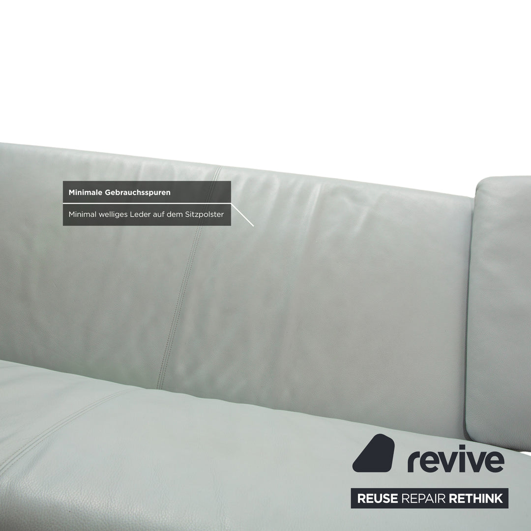 Rolf Benz 1900 Leather Two-Seater + Three-Seater Ice Blue Grey Blue-Gray Sofa Couch