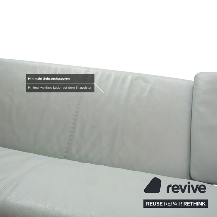 Rolf Benz 1900 Leather Two-Seater + Three-Seater Ice Blue Grey Blue-Gray Sofa Couch