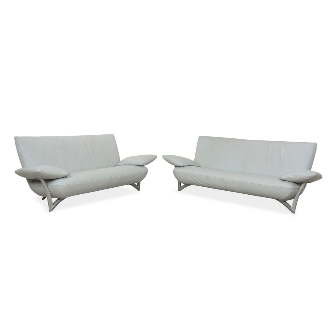 Rolf Benz 1900 Leder Zweisitzer + Dreisitzer Eisblau Grau Blaugrau Sofa Couch