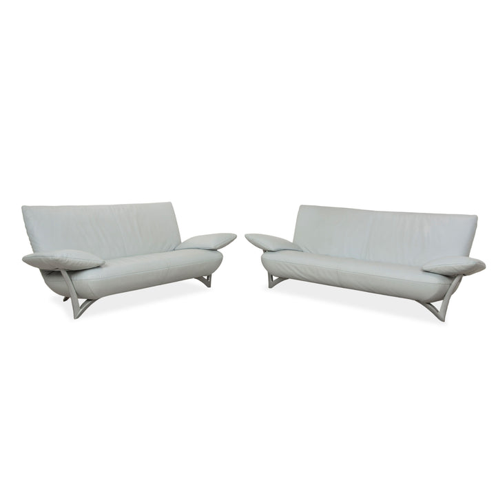 Rolf Benz 1900 Leder Zweisitzer + Dreisitzer Eisblau Grau Blaugrau Sofa Couch