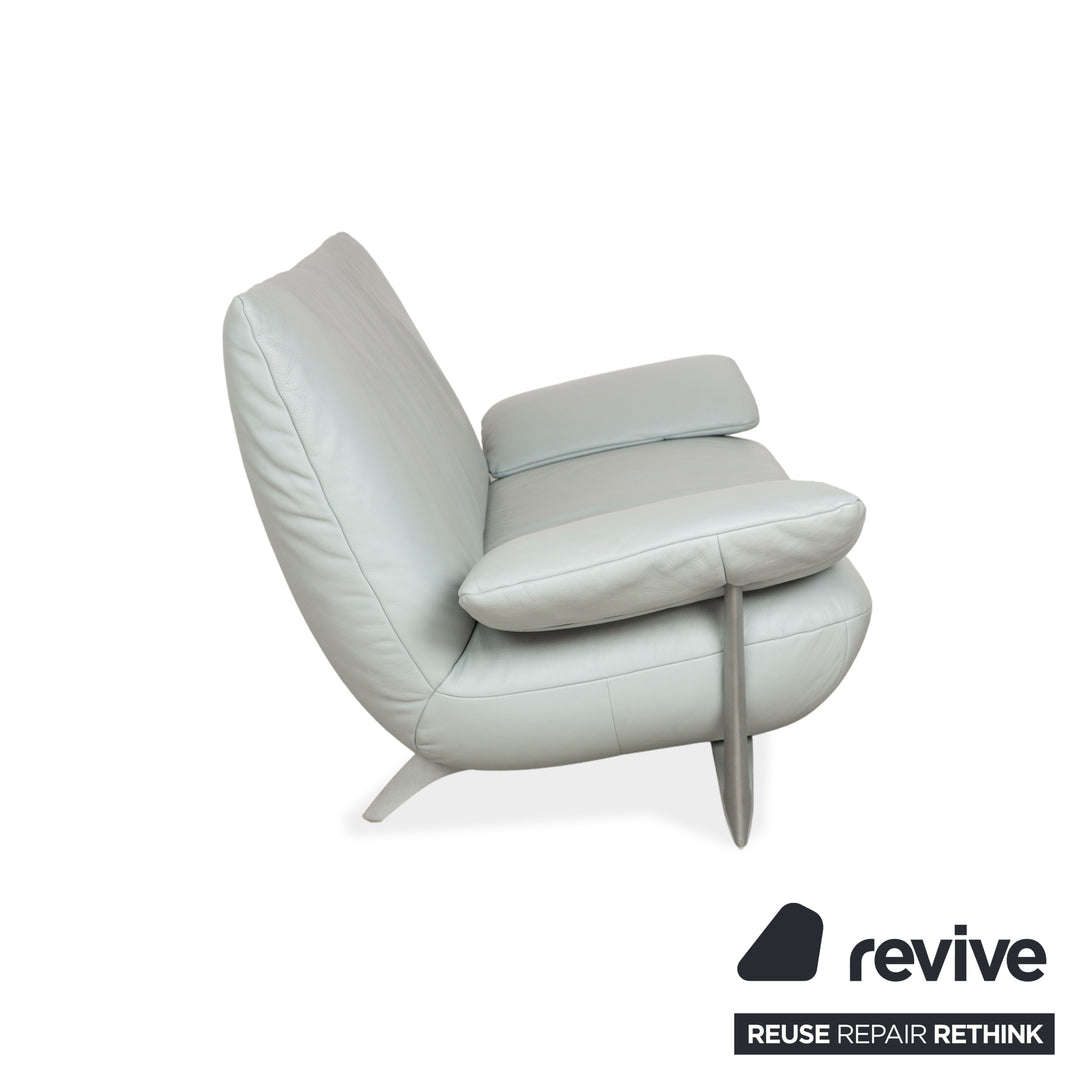 Rolf Benz 1900 Leather Two-Seater + Three-Seater Ice Blue Grey Blue-Gray Sofa Couch