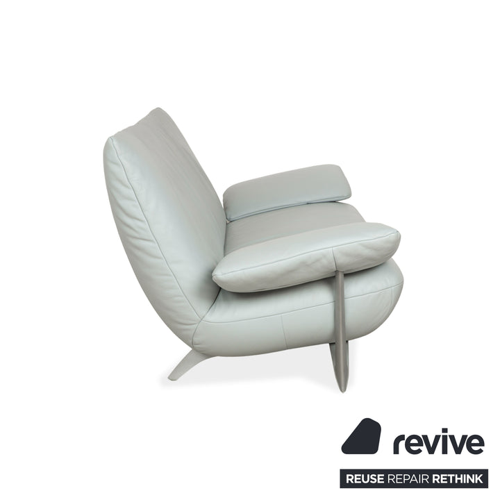 Rolf Benz 1900 Leather Two-Seater + Three-Seater Ice Blue Grey Blue-Gray Sofa Couch