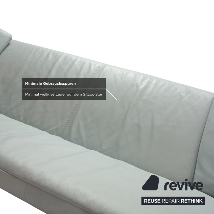 Rolf Benz 1900 Leather Two-Seater + Three-Seater Ice Blue Grey Blue-Gray Sofa Couch