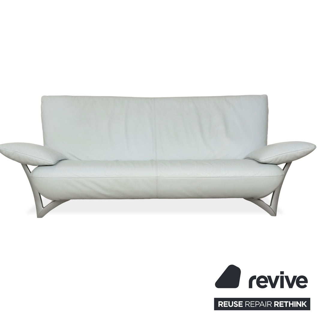 Rolf Benz 1900 Leather Two-Seater + Three-Seater Ice Blue Grey Blue-Gray Sofa Couch