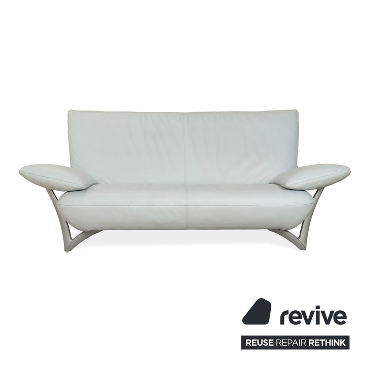 Rolf Benz 1900 Leather Two-Seater + Three-Seater Ice Blue Grey Blue-Gray Sofa Couch