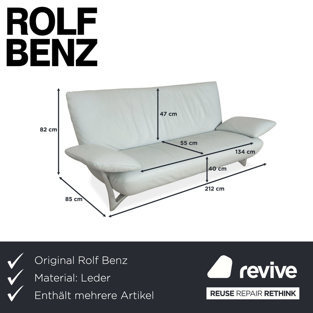 Rolf Benz 1900 Leather Two-Seater + Three-Seater Ice Blue Grey Blue-Gray Sofa Couch