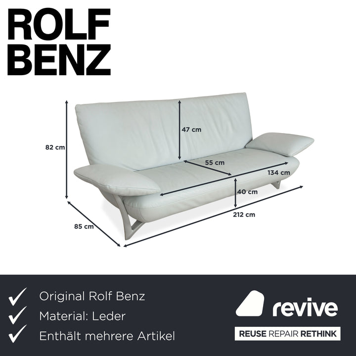 Rolf Benz 1900 Leather Two-Seater + Three-Seater Ice Blue Grey Blue-Gray Sofa Couch