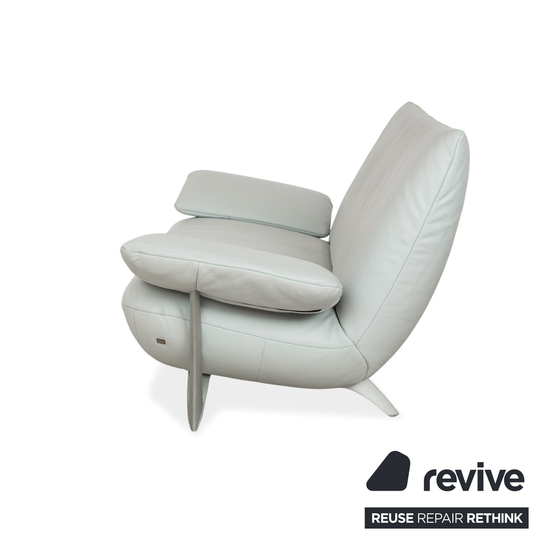 Rolf Benz 1900 Leather Two-Seater + Three-Seater Ice Blue Grey Blue-Gray Sofa Couch