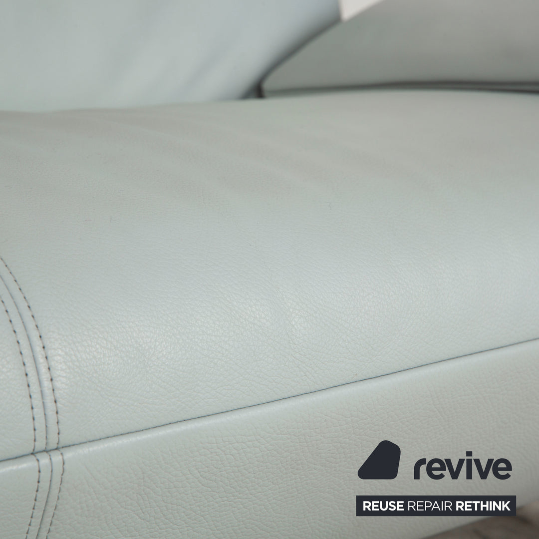 Rolf Benz 1900 Leather Two-Seater + Three-Seater Ice Blue Grey Blue-Gray Sofa Couch