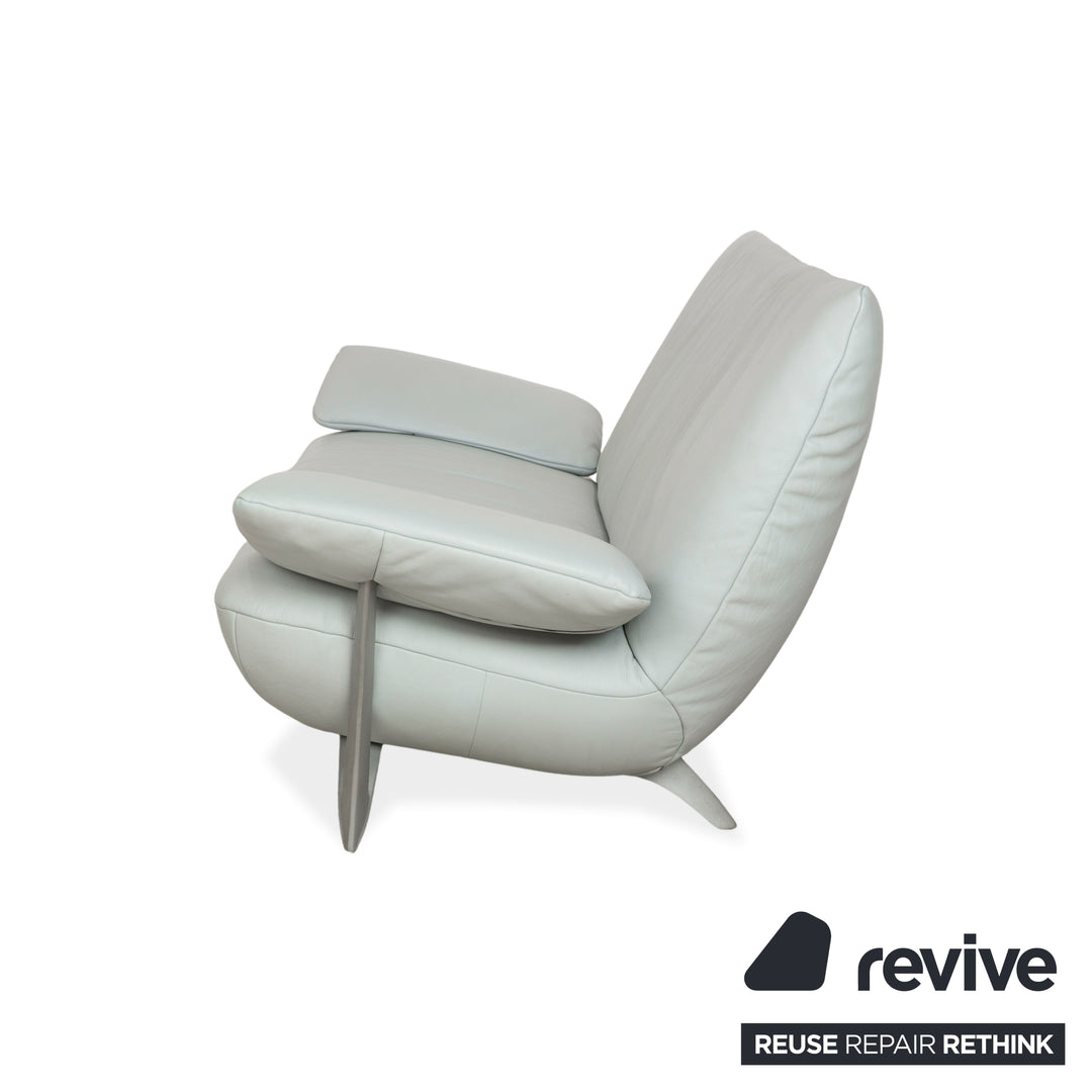 Rolf Benz 1900 Leather Two-Seater + Three-Seater Ice Blue Grey Blue-Gray Sofa Couch