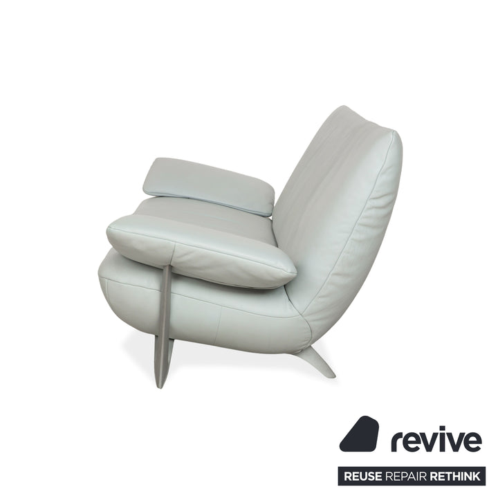 Rolf Benz 1900 Leather Two-Seater + Three-Seater Ice Blue Grey Blue-Gray Sofa Couch