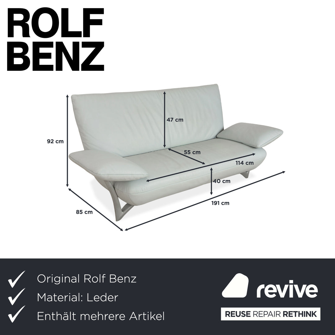 Rolf Benz 1900 Leather Two-Seater + Three-Seater Ice Blue Grey Blue-Gray Sofa Couch