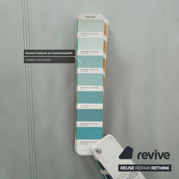 Rolf Benz 1900 Leather Two-Seater + Three-Seater Ice Blue Grey Blue-Gray Sofa Couch