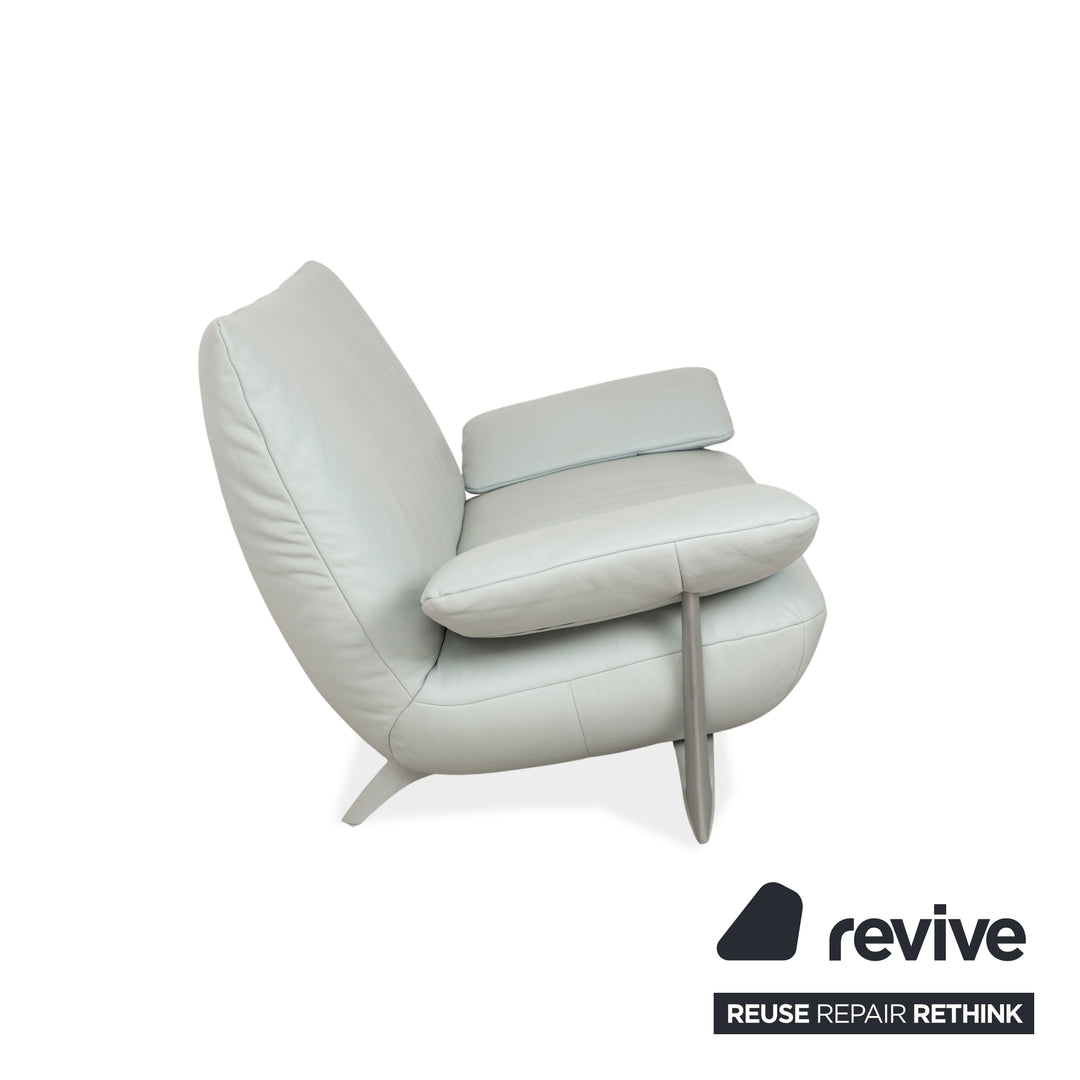 Rolf Benz 1900 Leather Two-Seater + Three-Seater Ice Blue Grey Blue-Gray Sofa Couch