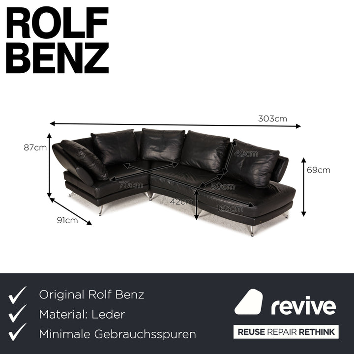 Rolf Benz 222 Leather Sofa Black Corner Sofa Couch