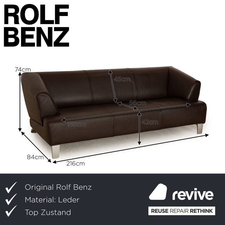 Rolf Benz 2300 Leather Three Seater Dark Brown Sofa Couch