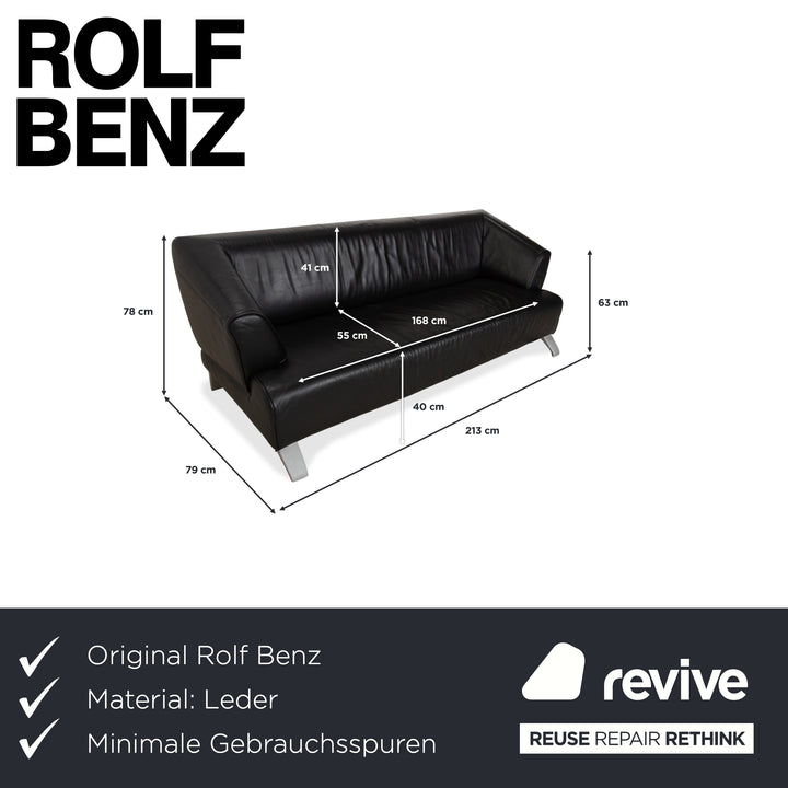 Rolf Benz 2300 Leder Dreisitzer Schwarz Sofa Couch