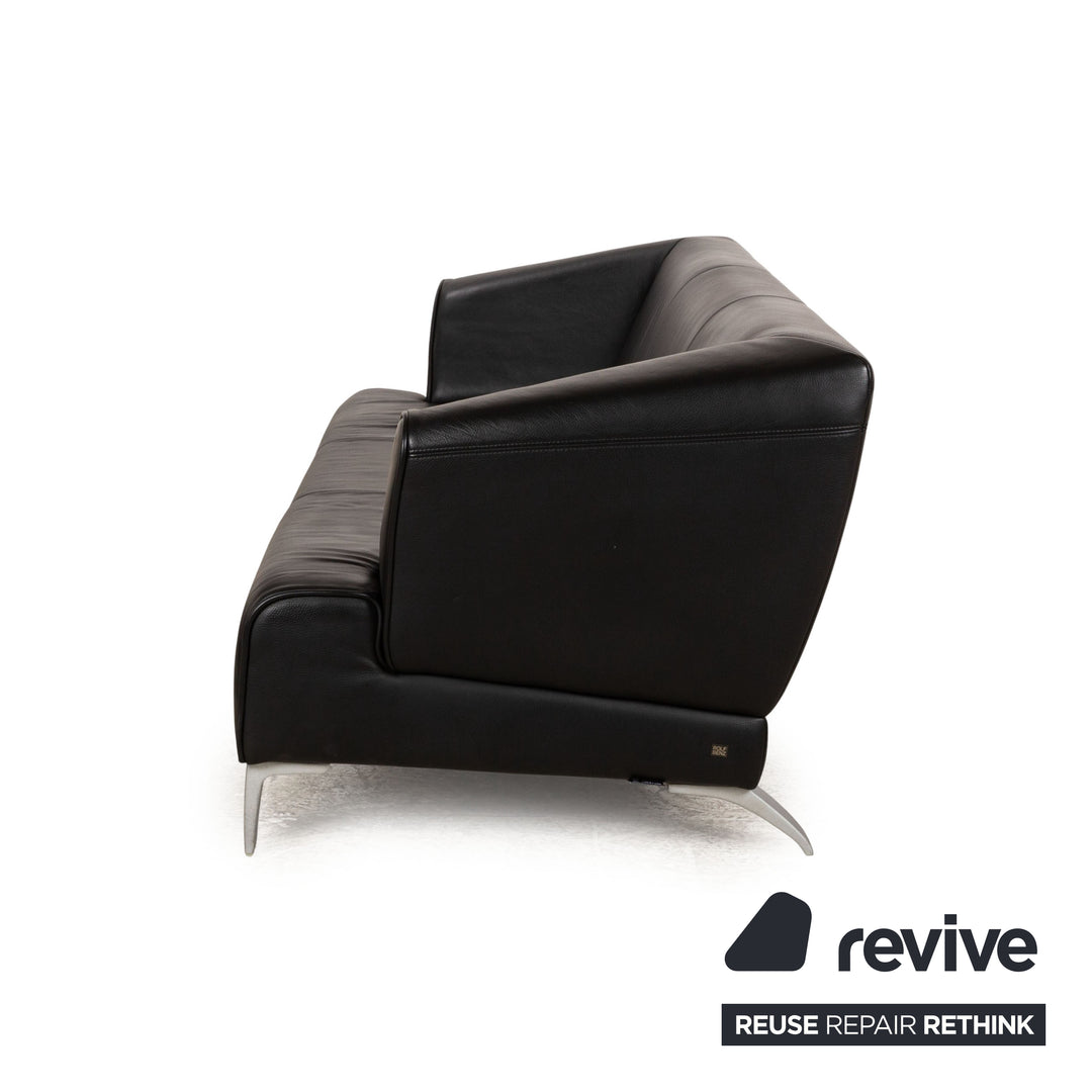 Rolf Benz 2300 Leather Three-Seater Black Sofa Couch