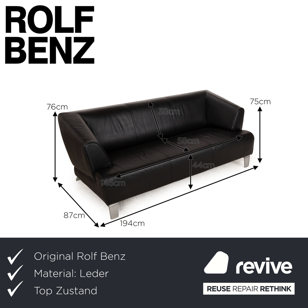 Rolf Benz 2300 Leather Three-Seater Black Sofa Couch