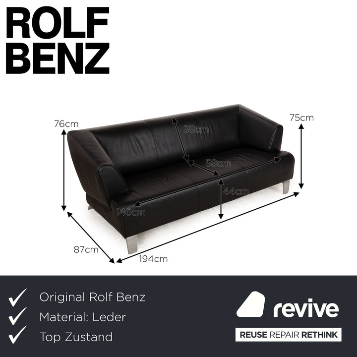 Rolf Benz 2300 Leather Three-Seater Black Sofa Couch