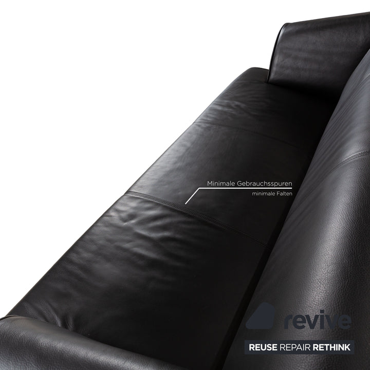 Rolf Benz 2300 Leather Three-Seater Black Sofa Couch