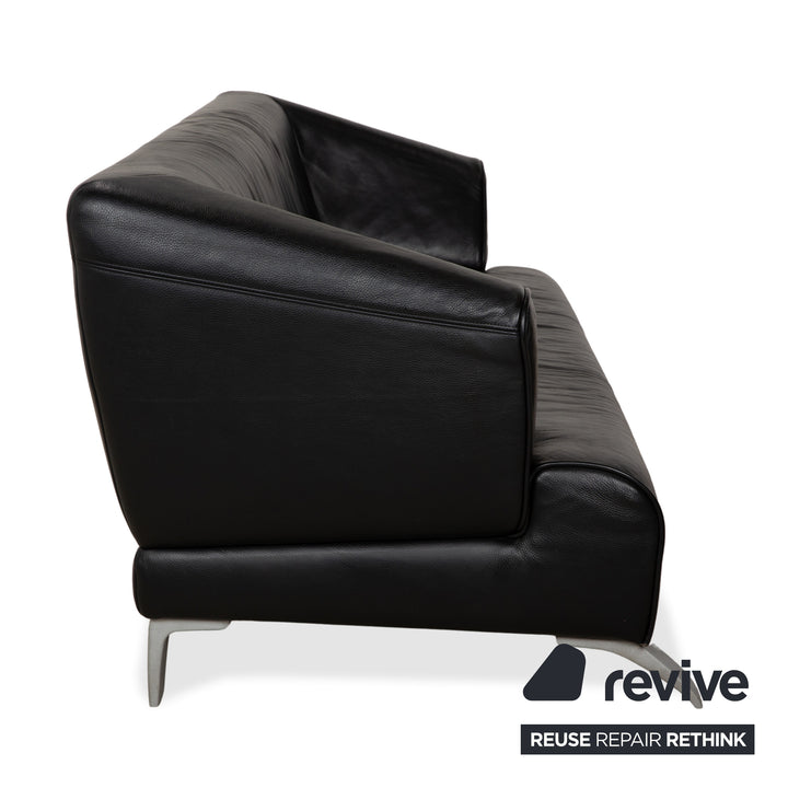 Rolf Benz 2300 Leather Three-Seater Black Sofa Couch