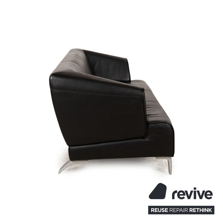 Rolf Benz 2300 Leather Three-Seater Black Sofa Couch
