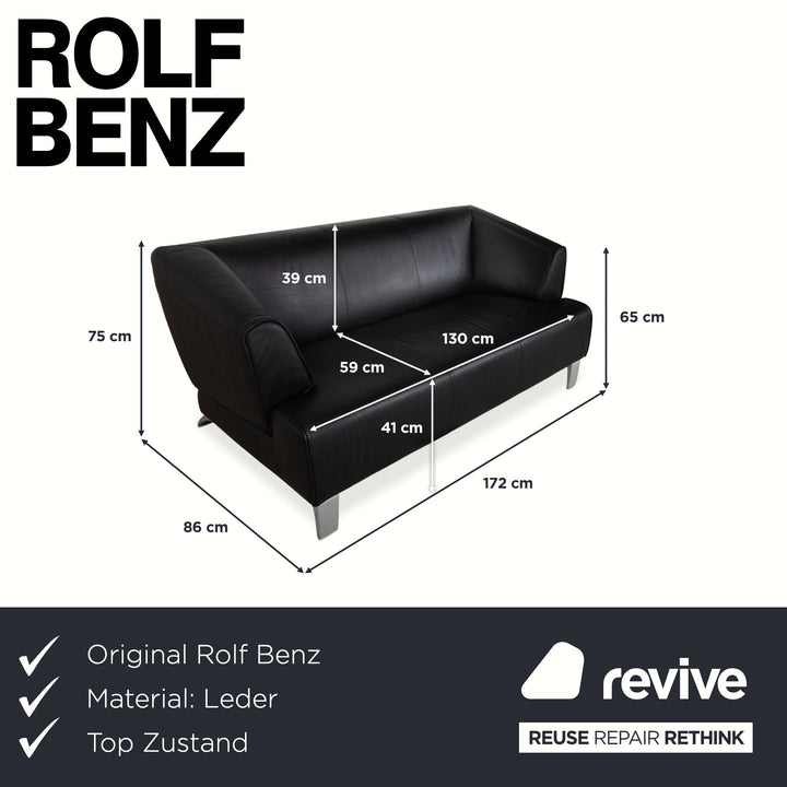 Rolf Benz 2300 Leather Two Seater Black Sofa Couch