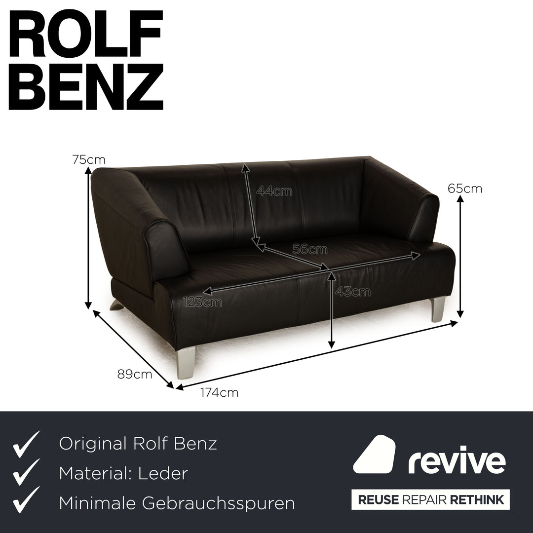 Rolf Benz 2300 Leather Two Seater Black Sofa Couch