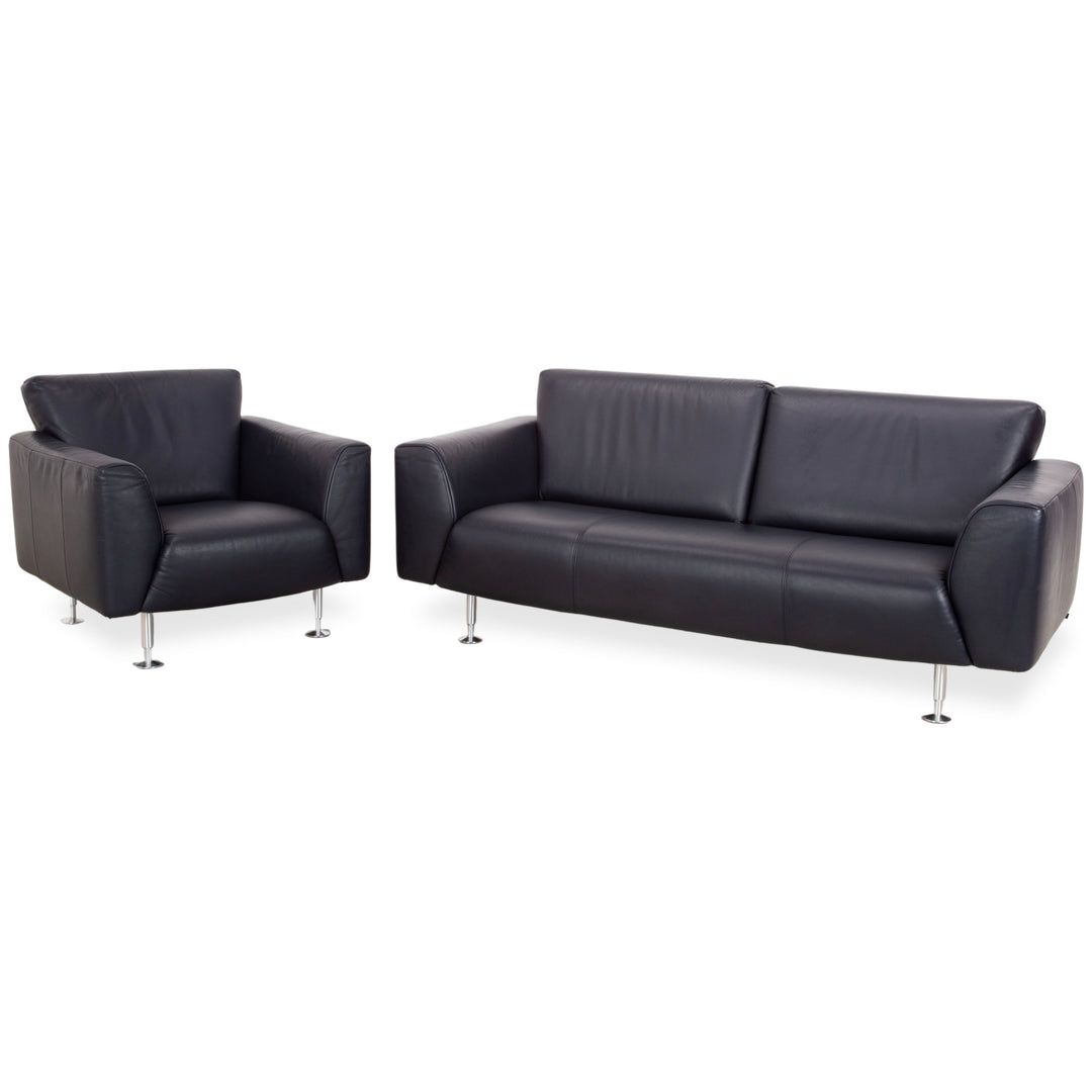Rolf Benz 250 Garnitur Leder Dreisitzer Sessel Blau Marine Sofa Couch