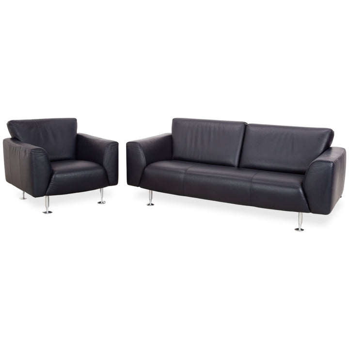 Rolf Benz 250 Garnitur Leder Dreisitzer Sessel Blau Marine Sofa Couch